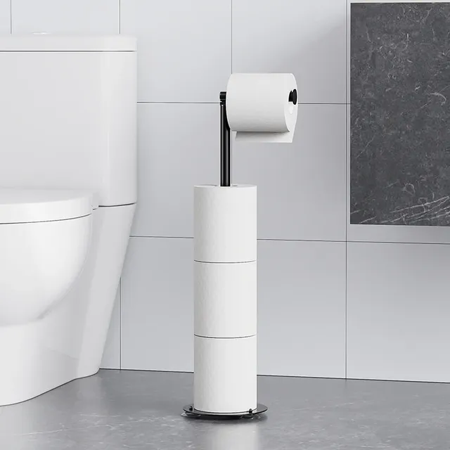 Porte papier toilette vertical sur pied métal noir mat…