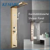 panneau douche multifonctionnel pluie cascade hydromassant jets massage inoxydable laiton fini doré brossé profilé carré réglable douchette numérique température