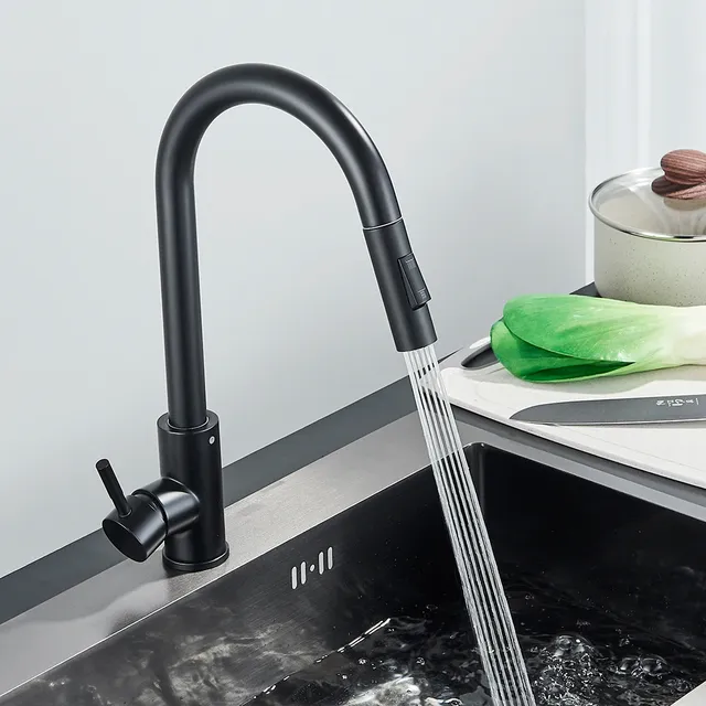 Robinet de cuisine noir à deux fonctions – vue 3
