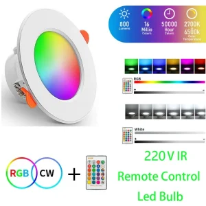 Spot lumineux LED intelligent, 220V, 10/15W, Bluetooth, RGB, plafonnier à intensité variable, RF 2.4G, télécommande, application Smart Life, contrôle, chambre à coucher, salon Spot lumineux LED intelligent, 220V, 10/15W, Bluetooth, RGB, plafonnier à intensité variable, RF 2.4G, télécommande, application Smart Life, contrôle, chambre à coucher, salon