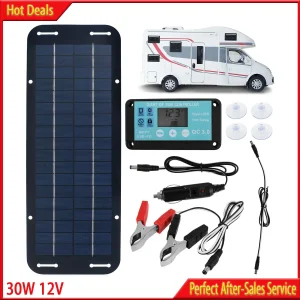 Kit de panneau solaire étanche portable, chargeur de fil solaire, chargeur de batterie 62, 12V, 30W, IP65, monocBN