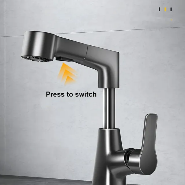 Robinet de salle de bain extractible noir/argent/blanc – vue 3