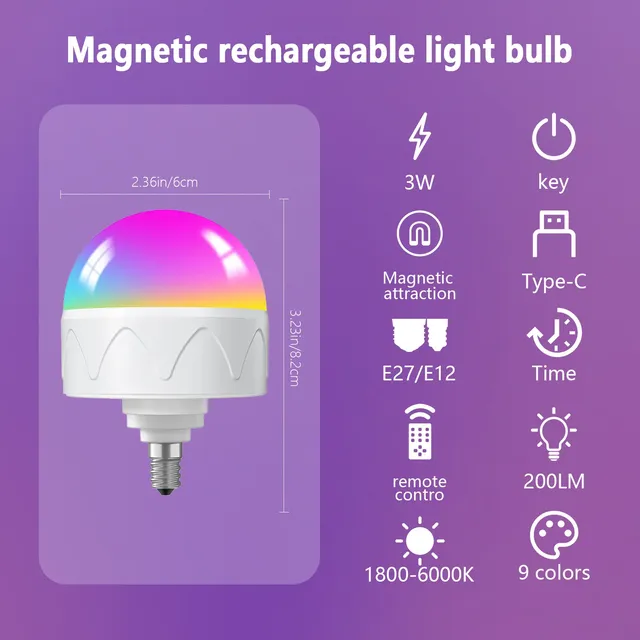 Ampoule LED RVB multicolore rechargeable dimmable… – vue 2