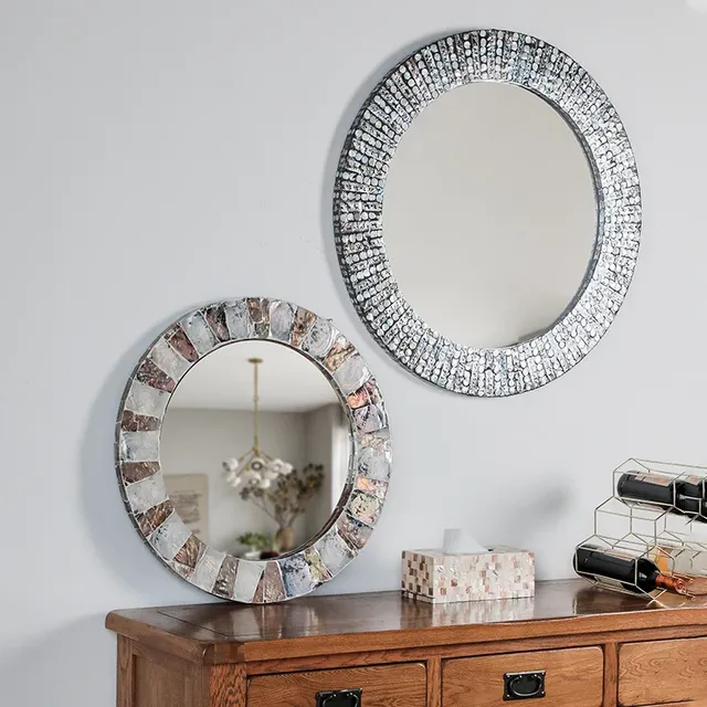 Miroir mural de maquillage circulaire en bois – vue 2