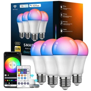 Ampoule LED intelligente A19 E26/E27, ampoule LED à couleur changeante, avec synchronisation de la musique, WiFi et BLE 5.0, éclairage domestique intelligent RGB à intensité variable