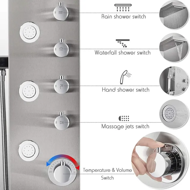 Panneau douche inoxydable 304 brossé antirouille cascade… – vue 3