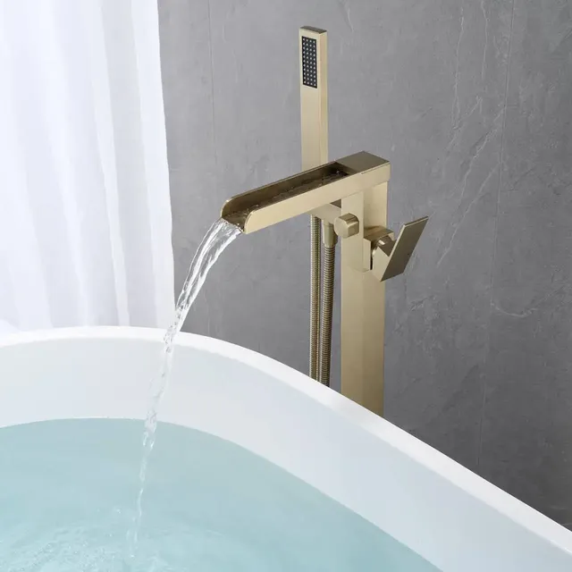 Mitigeur colonne baignoire îlot laiton massif or brossé… – vue 4