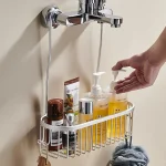 Caddie de douche suspendu, panier de douche avec crochets, étagère de rangement, support de douche sans perçage pour robinet de douche ou barre transversale