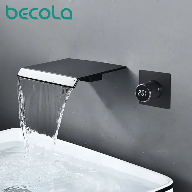 Robinet cascade mural noir mat bec plat acier inoxydable… – vue 6