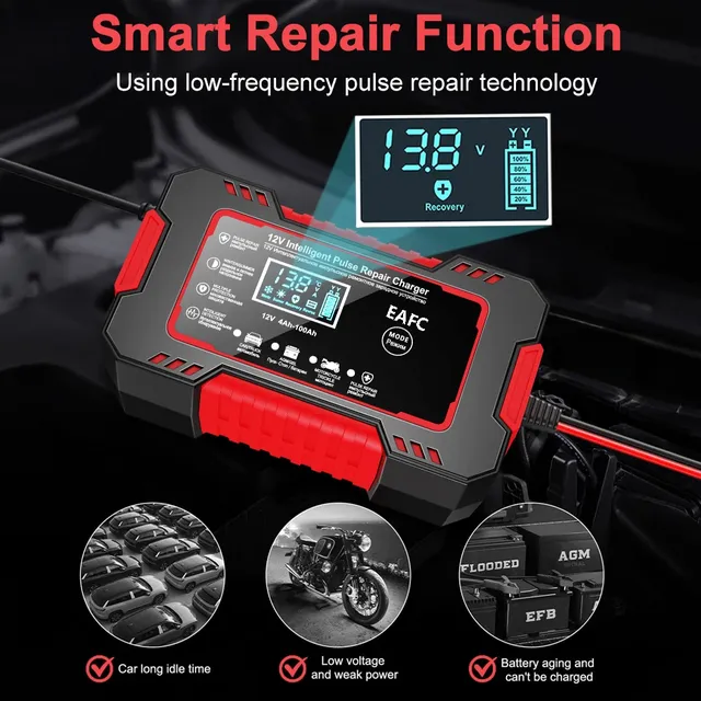 Chargeur de batterie de voiture avec écran LCD – vue 3