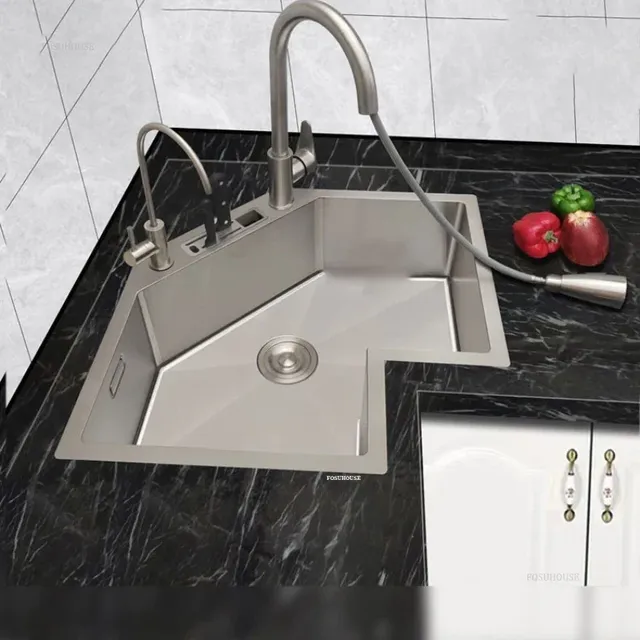 Éviers de cuisine d'angle en acier inoxydable en forme… – vue 4