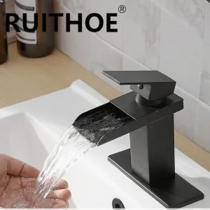 Robinet de lavabo cascade à noyau de cuivre, salle de bains, lavabo de cuisine en acier inoxydable, robinet mitigeur à double commande chaud et froid Robinet de lavabo cascade à noyau de cuivre, salle de bains, lavabo de cuisine en acier inoxydable, robinet mitigeur à double commande chaud et froid