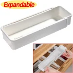 Organisateur de tiroir, plateau à ustensiles extensible pour la cuisine, porte-couverts et couverts réglables, organisateur de vêtements à couverts blancs