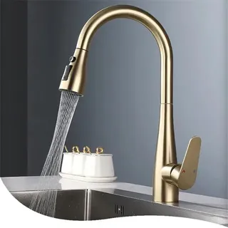 Robinet de cuisine extractible en or brossé