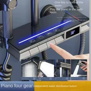 Ensemble de pomme de douche thermostatique, bouton piano domestique, pomme de douche pressurisée, affichage numérique, matériau en laiton Ensemble de pomme de douche thermostatique, bouton piano domestique, pomme de douche pressurisée, affichage numérique, matériau en laiton