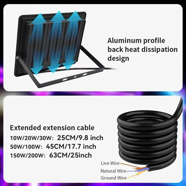 Projecteur LED RGB éclairage extérieur 220V 30W 50W 100W… – vue 5
