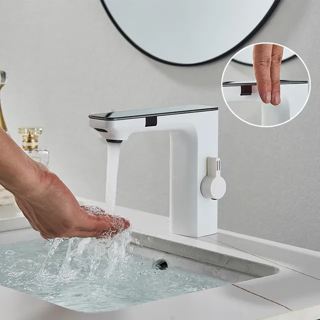 Nouveau robinet de lavabo de salle de bains LCD blanc – vue 3