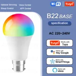 Ampoule Wifi B22 Smart Life, Tuya, RVB, 12W, 18W, Document Proxy, LED, 220V, Compatible avec Alexa, Google Home, Commande vocale