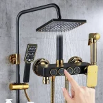 Ensemble de douche froide et chaude pour salle de bain, mélangeur d&rsquo;eau à effet pluie, 4 voies, noir et or, 2024