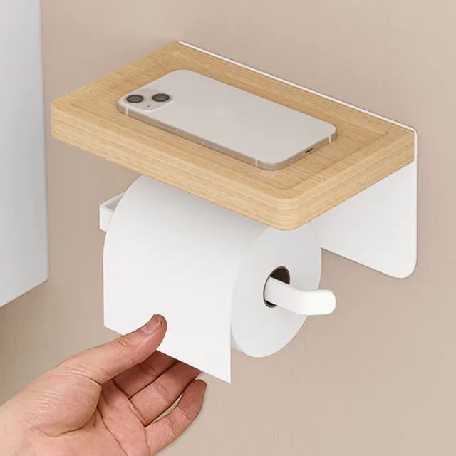 Porte-papier mural en aluminium blanc avec étagère – vue 2