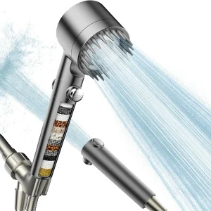 Pommeau de douche filtré haute pression avec main – Modes de pulvérisation multiples, interrupteur marche/arrêt, lavage électrique pour eau dure et bain pour animaux de compagnie