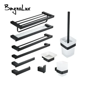 Kit d&rsquo;accessoires pour salle de bains, Finition noir mat, montage mural, porte-papier toilette, porte-serviettes, étagère pour brosse, supports pour salle de bains, 10 pièces au choix