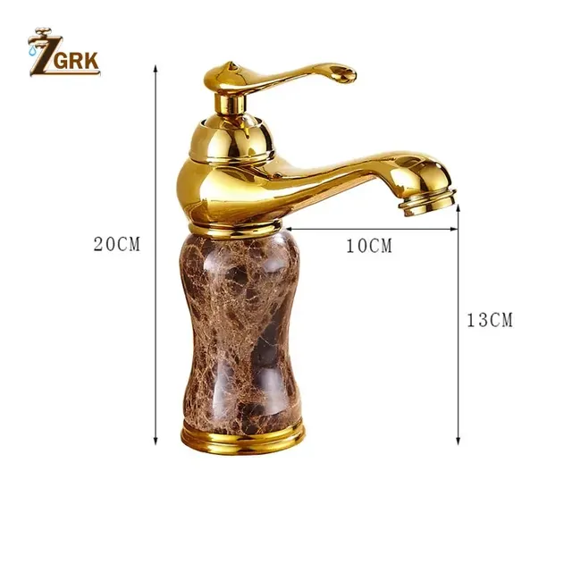 Robinet lavabo monocommande doré café marbre veiné bec… – vue 4