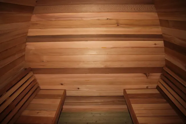 Cabine sauna extérieur cèdre canadien arqué lames… – vue 3