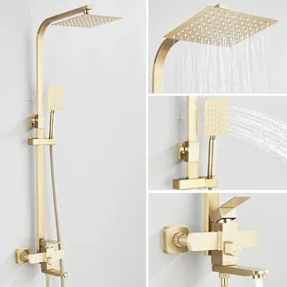 Système de douche brossé doré 3 en 1