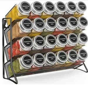 Étagère à épices de cuisine, organisateur d&rsquo;épices à 4 niveaux, étagère murale en acier au carbone sans pots à épices pour armoire, étagère de rangement de garde-manger de cuisine