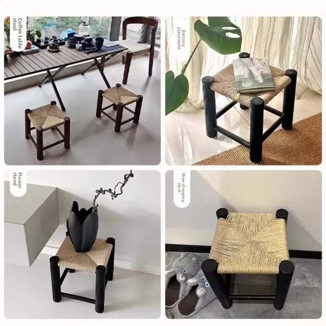 Tabouret bas tissé rétro – vue 4