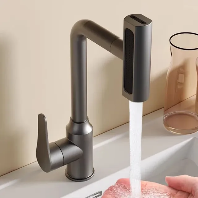 Robinet de lavabo gris en acier inoxydable – vue 2