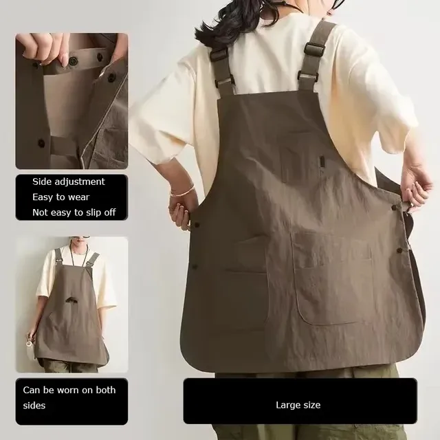 Tablier salopette oversize unisexe coton lin taupe… – vue 3
