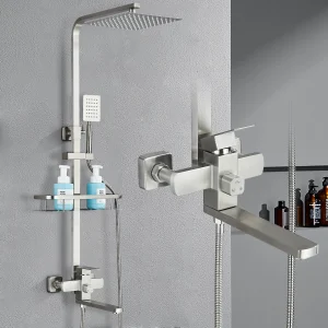 Ensemble de douche à chaud et froid en dégradbrossé, robinet en laiton de qualité, système de douche à effet pluie, baignoire chaude, centre commercial Ensemble de douche à chaud et froid en dégradbrossé, robinet en laiton de qualité, système de douche à effet pluie, baignoire chaude, centre commercial