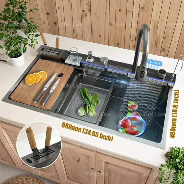 Évier de cuisine cascade en acier inoxydable – vue 6
