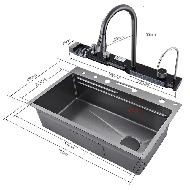 Évier de cuisine cascade en acier inoxydable 304 – vue 6