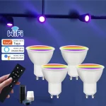 Tuya-Ampoule LED intelligente WiFi, budgétaire LED GU10 avec RF 2.4G, télécommande 220V, 5W, 7W, 9W, Alexa Geogle Home