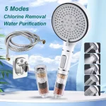 Pommeau de douche de salle de bain avec bouton d&rsquo;arrêt, 5 modes, filtre anti-calaire, hygiénique, élimine le chlore, pomme de douche à main, Filtration