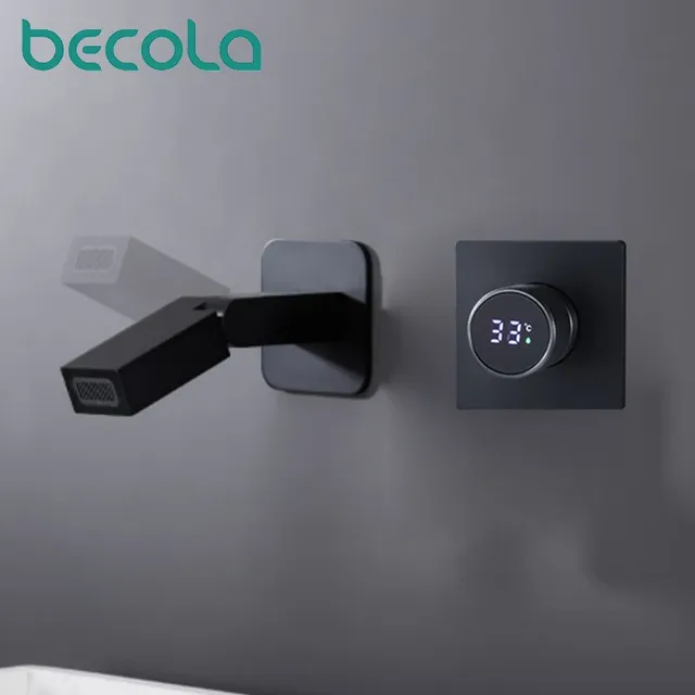 Robinet cascade mural noir mat bec plat acier inoxydable… – vue 3