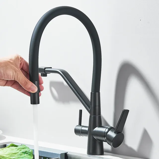 Mitigeur cuisine noir mat col cygne haut pivotant… – vue 3