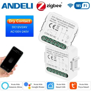 Module de commutation WiFi et zigbee à Contact sec intelligent, relais de disjoncteur pour maison intelligente, DC 12/24V AC 100-240V, Compatible avec Alexa Google Home