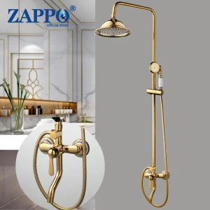 ZAPPO robinets de baignoire en laiton doré 8 « , robinet mitigeur de douche de salle de bains or pluie, robinet mural à barre coulissante, robinet de douche