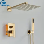 Ensemble de robinets de douche dorés, système de douche à 2 voies, pomme de douche murale, salle de bains, mitigeurs de douche dissimulés