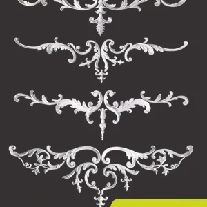 appliques angle moulures baroque rococo volutes feuilles acanthe reliefs symétriques formes incurvées polyuréthane blanc léger peinturable finition sculptée