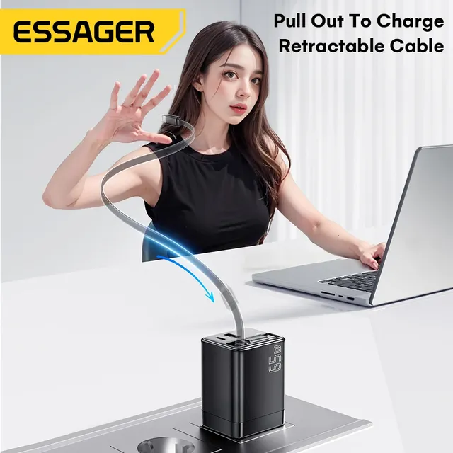 Chargeur GaN Essager 65W avec câble rétractable PD… – vue 2