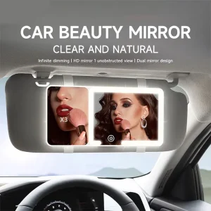 Miroir de maquillage LED pour voiture avec loupe, miroir HD, plaque pare-soleil, rétroviseur intérieur, miroir de vanité à écran tactile à intensité variable Miroir de maquillage LED pour voiture avec loupe, miroir HD, plaque pare-soleil, rétroviseur intérieur, miroir de vanité à écran tactile à intensité variable