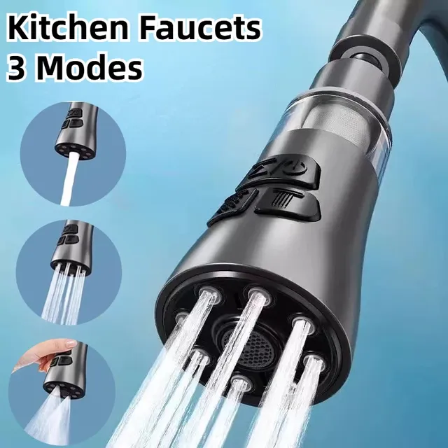 Pommeau robinet cuisine flexible rotatif trois modes…