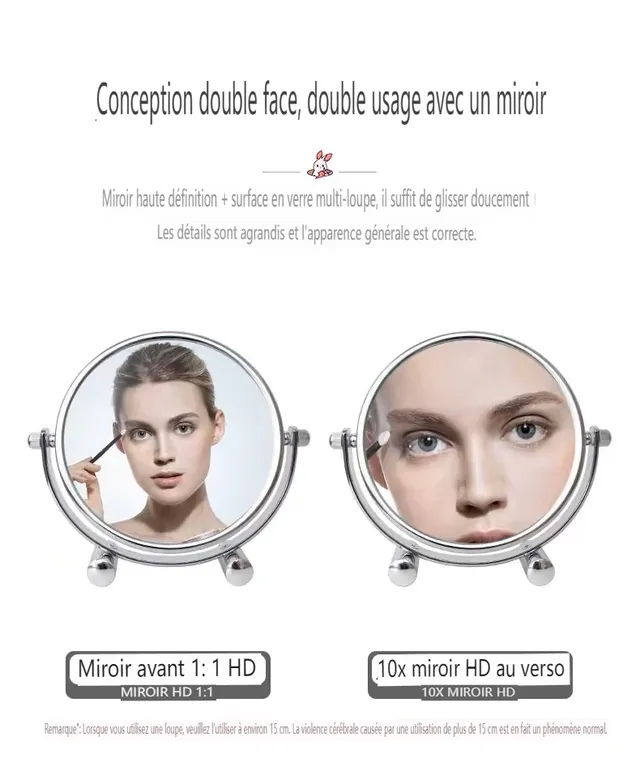 6‘’ Miroir de Maquillage Miroir Grossissant 1X/10X Forme… – vue 4