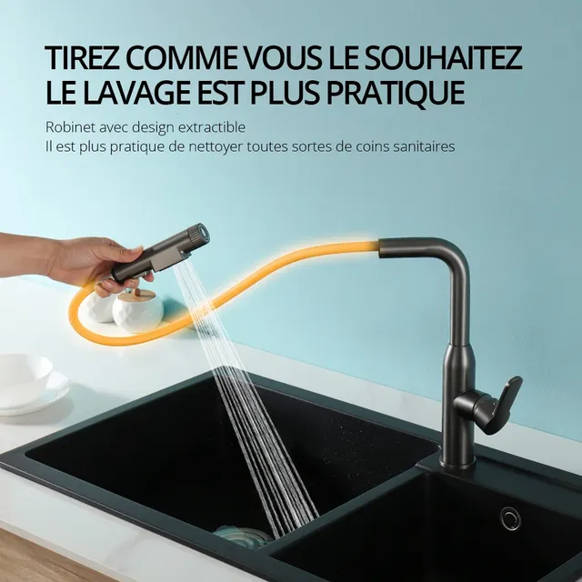 Robinet de cuisine mélangeur d'évier en métal à canon – vue 2