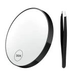 Miroir grossissant 30X, miroir de maquillage grossissant de 3,5 pouces avec ventouse et pince à épiler, miroir grossissant de voyage